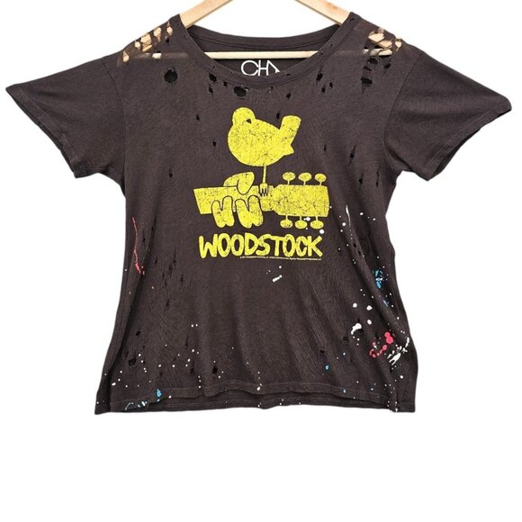 Chaser Womens XS Destroyed Paint Splatter Woodstock Short Sleeve Burnout Tshirt‎ - Picture 3 of 13